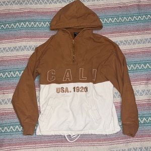 Tan and white colour block half-zip sweatshirt